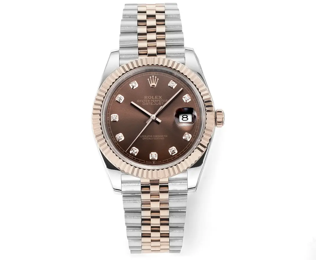 Rolex Datejust 41mm Watch – Brown Dial, Two-Tone Steel and Rose Gold, Fluted Bezel, Super Clone