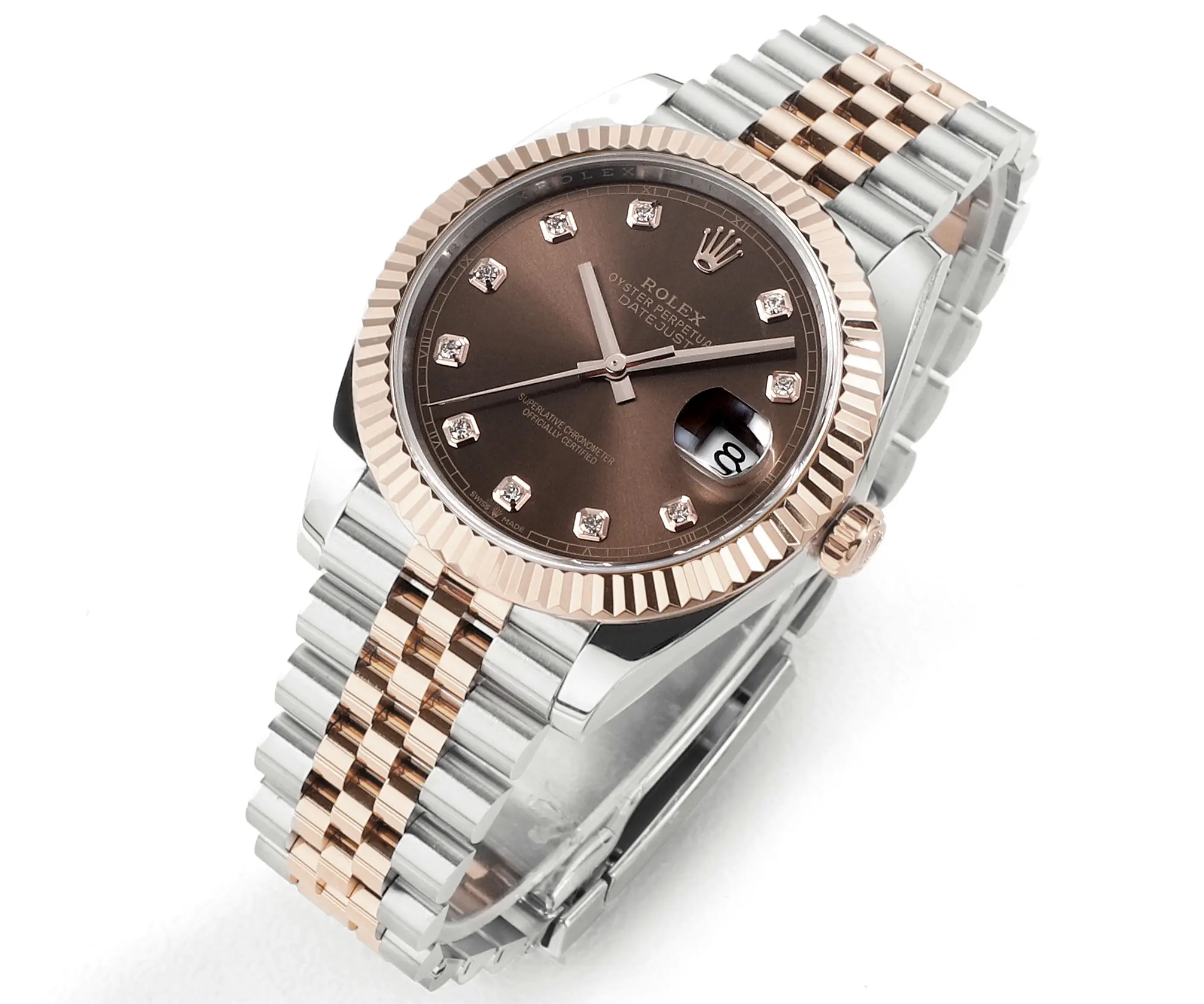 Rolex Datejust 41mm Watch – Brown Dial, Two-Tone Steel and Rose Gold, Fluted Bezel, Super Clone - 图片 2