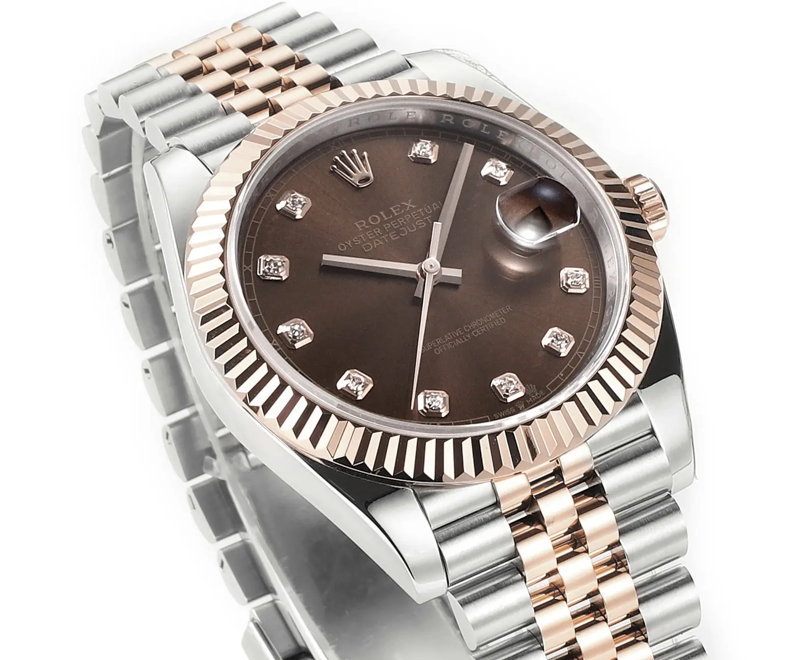 Rolex Datejust 41mm Watch – Brown Dial, Two-Tone Steel and Rose Gold, Fluted Bezel, Super Clone - 图片 3