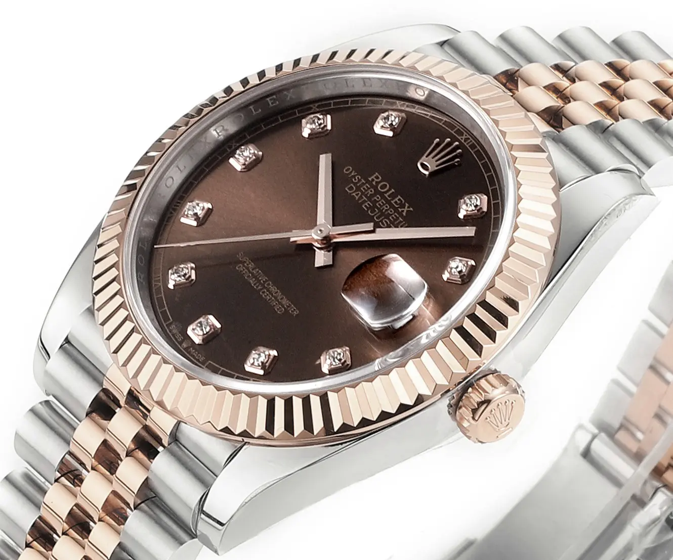 Rolex Datejust 41mm Watch – Brown Dial, Two-Tone Steel and Rose Gold, Fluted Bezel, Super Clone - 图片 4