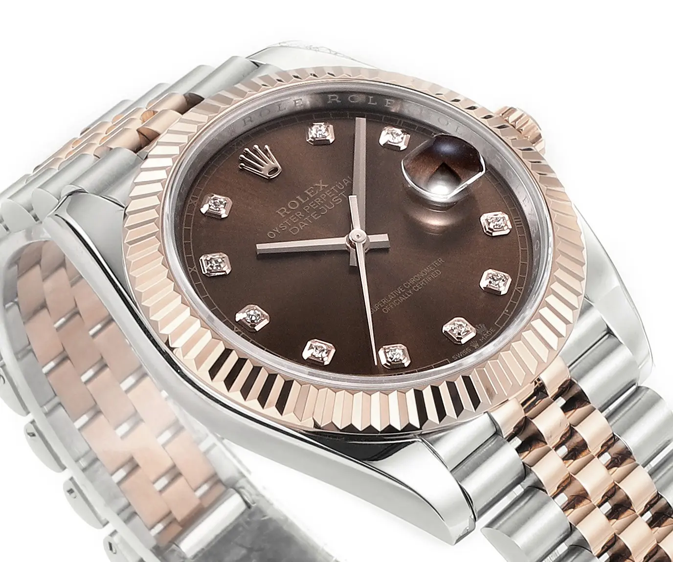 Rolex Datejust 41mm Watch – Brown Dial, Two-Tone Steel and Rose Gold, Fluted Bezel, Super Clone - 图片 5