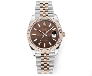 Rolex Datejust 41mm Watch – Brown Dial, Two-Tone Steel & Gold, Fluted Bezel, Super Clone