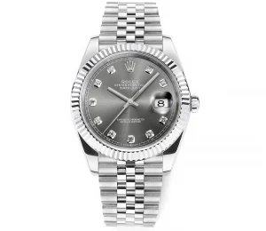 VS Factory Rolex Datejust 41mm Watch – Silver Dial, Diamond Markers, Stainless Steel Jubilee Bracelet, Super Clone VSF Rolex