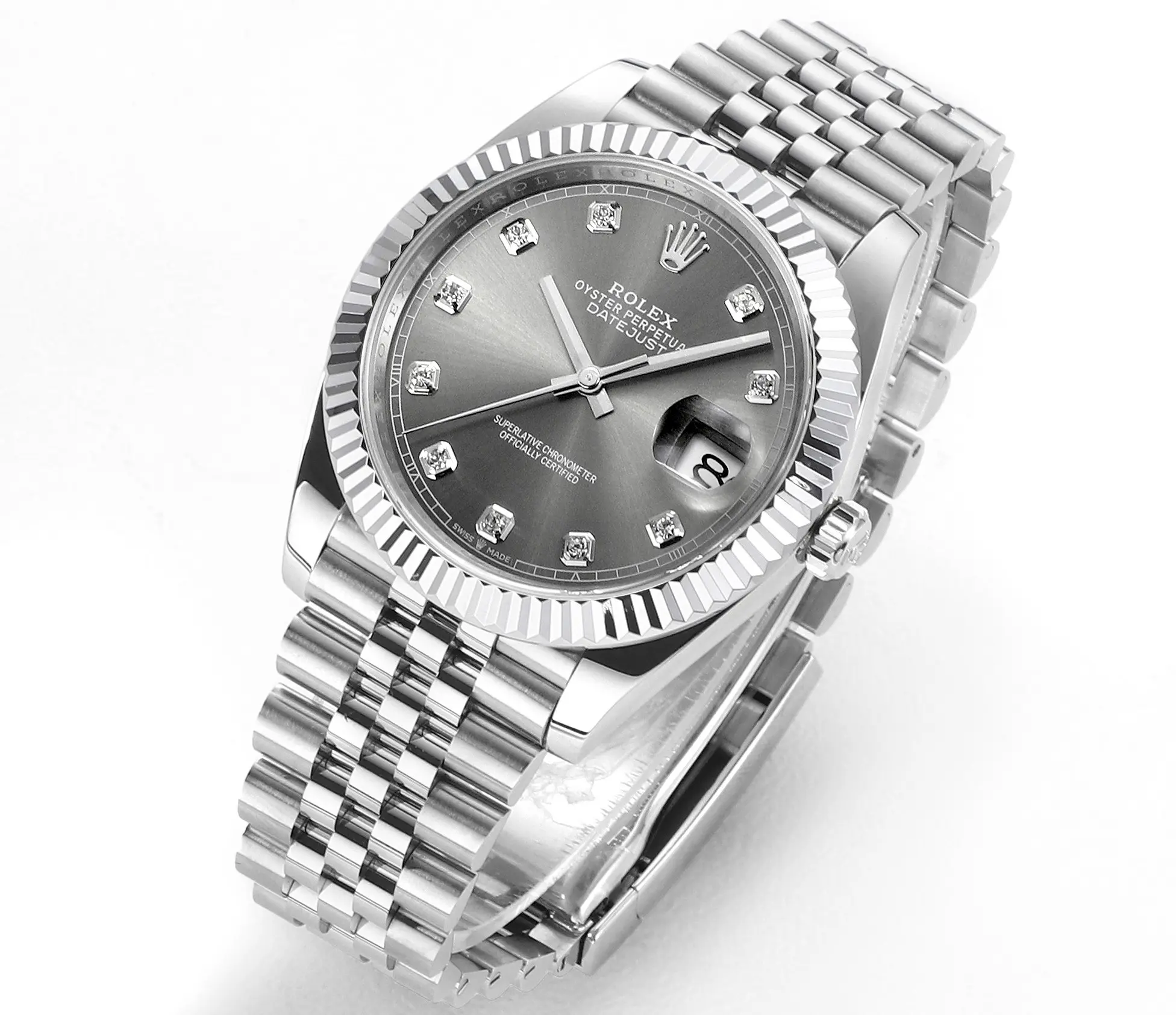 VS Factory Rolex Datejust 41mm Watch – Silver Dial, Diamond Markers, Stainless Steel Jubilee Bracelet, Super Clone VSF Rolex - 图片 2