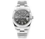 Rolex Datejust 41mm Watch – Silver Fluted Bezel, Grey Dial, Stainless Steel Bracelet, Super Clone VSF Rolex