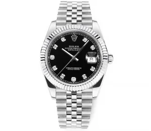 Rolex Datejust 41mm Watch – Silver with Black Dial, Diamond Markers & VSF Super Clone Quality