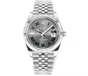 VS Factory Rolex Datejust 41mm Watch – Silver with Grey Dial, Fluted Bezel, Super Clone VSF Watch