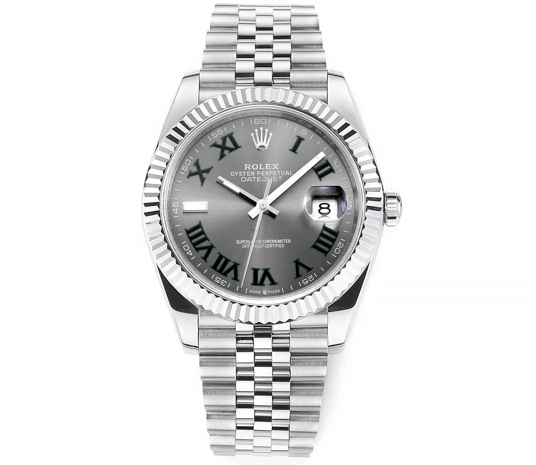 VS Factory Rolex Datejust 41mm Watch – Silver with Grey Dial, Fluted Bezel, Super Clone VSF Watch