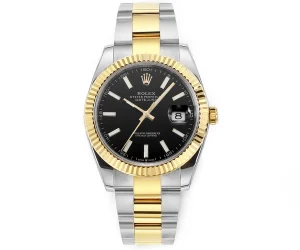 VS Factory Rolex Datejust 41mm Watch – Two-Tone Gold/Steel, Black Dial, Fluted Bezel, Super Clone VSF Watch