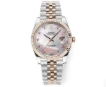 Rolex Datejust 41mm Watch – Two-Tone Stainless Steel and Rose Gold with Pink Dial, Diamond Markers, and Super Clone Quality