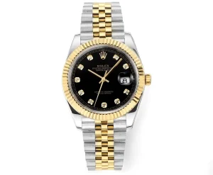 Rolex Datejust 41mm Watch – Two-Tone Steel and Gold with Black Diamond Dial – Super Clone