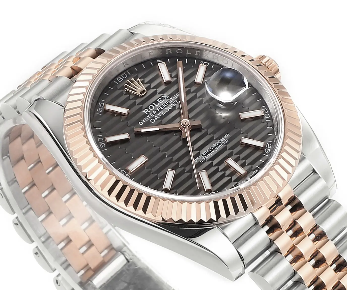 Rolex Datejust 41mm Watch – Two-Tone Steel and Rose Gold with Fluted Bezel – Super Clone - 图片 5