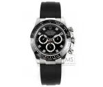 Rolex Daytona Black Diamond-Set Dial Chronograph Watch with Black Rubber Strap and Stainless Steel Case