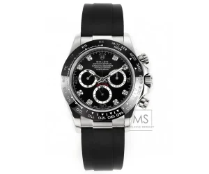 Rolex Daytona Black Diamond-Set Dial Chronograph Watch with Black Rubber Strap and Stainless Steel Case