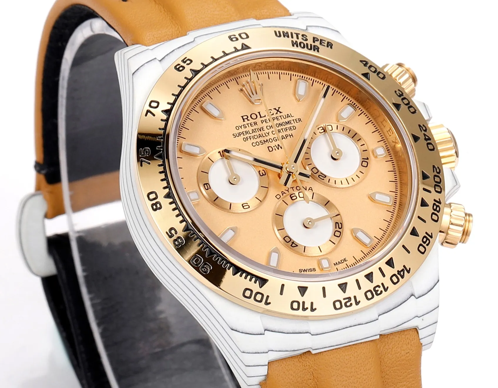 Rolex Daytona Carbon Fiber Custom Edition – Champagne Dial, Brown Strap, Enhanced Night Glow Case by VSF Watches Official Store - 图片 4