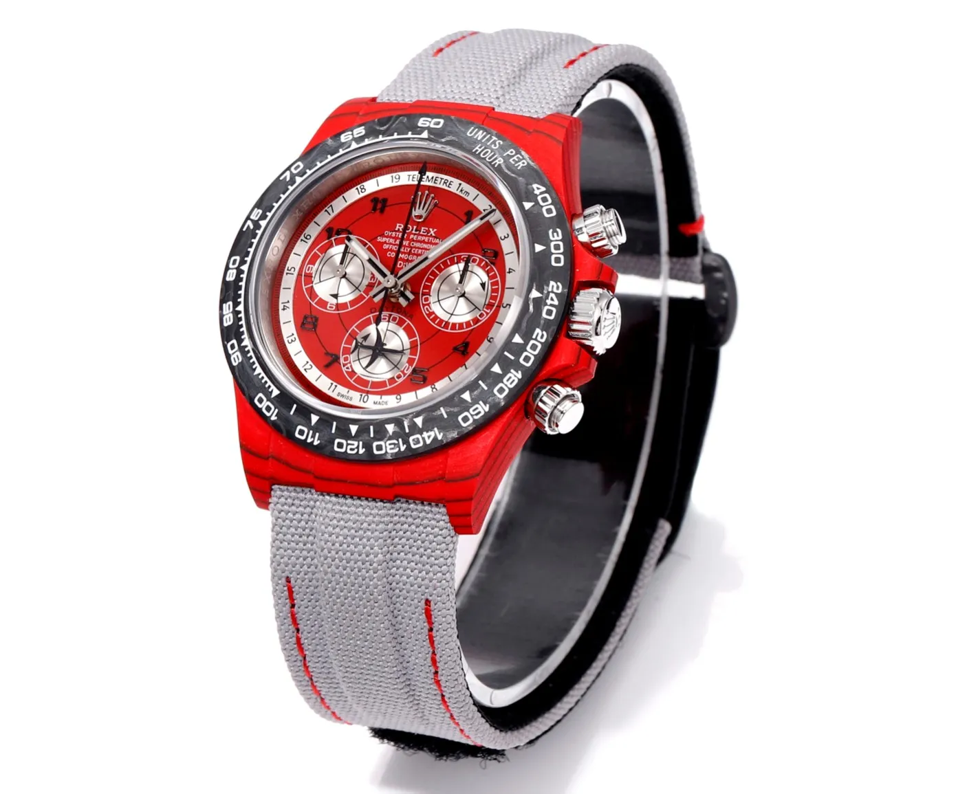 Rolex Daytona Carbon Fiber Night Glow Case Watch – Red Dial, Grey Strap by VSF Watches Official - 图片 2