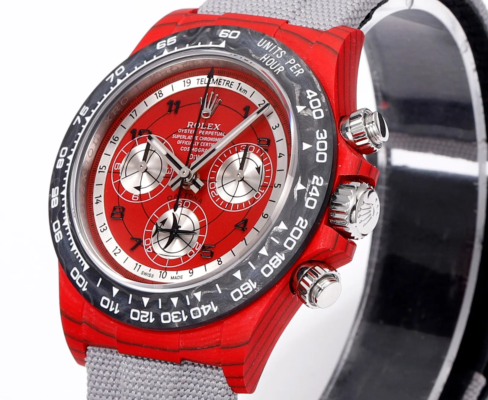 Rolex Daytona Carbon Fiber Night Glow Case Watch – Red Dial, Grey Strap by VSF Watches Official - 图片 3