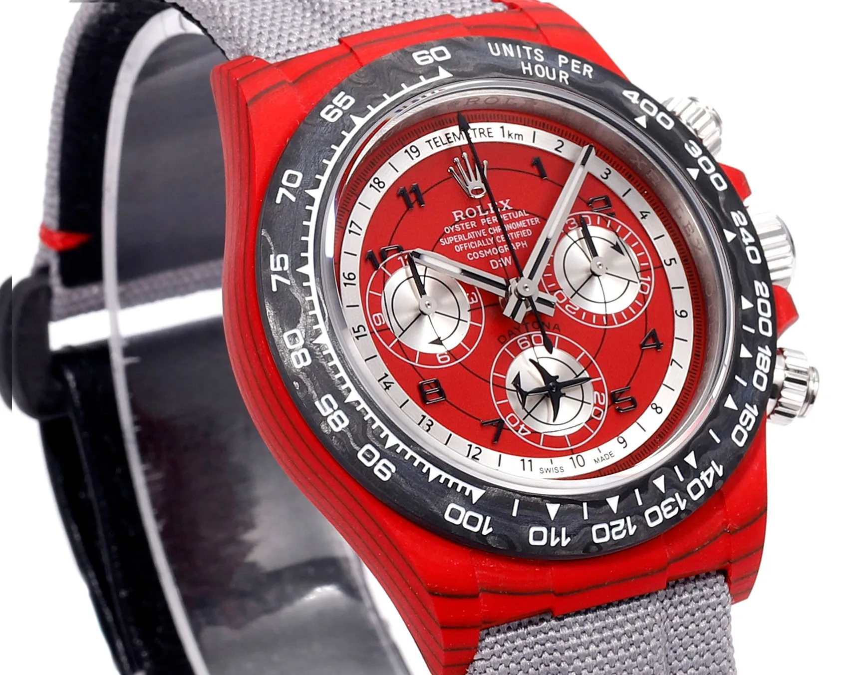Rolex Daytona Carbon Fiber Night Glow Case Watch – Red Dial, Grey Strap by VSF Watches Official - 图片 8