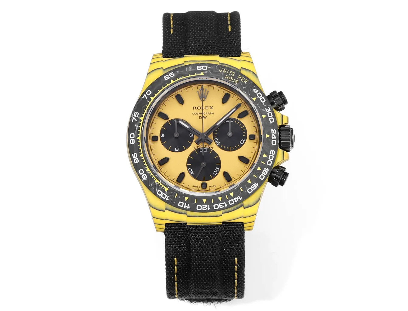 Rolex Daytona Carbon Fiber Night Glow Case Watch – Yellow with Black Strap by VSF Watches Official Store
