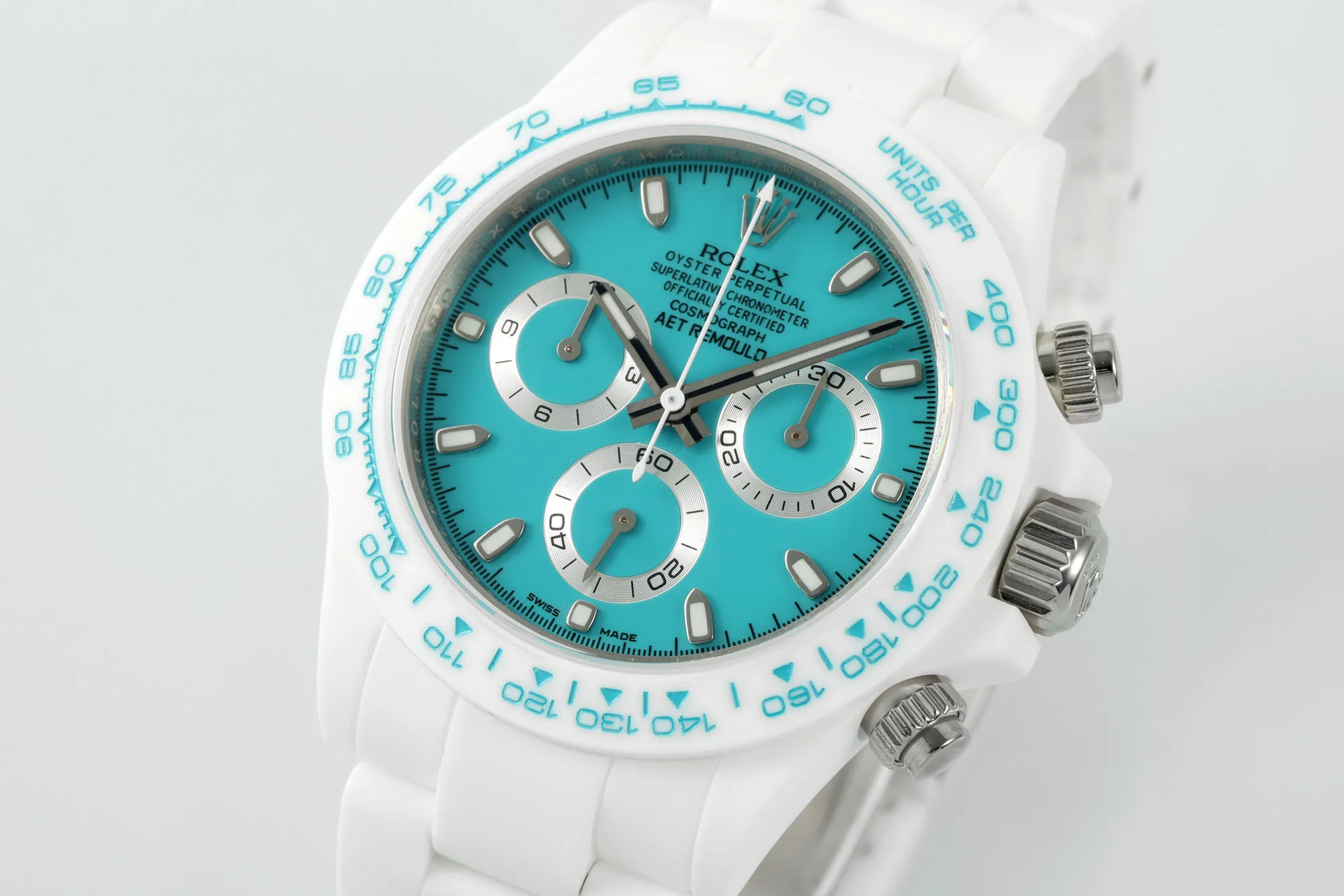 Rolex Daytona Ceramic Watch – White Strap, Turquoise Dial, Premium VSF Watches Design - 图片 2
