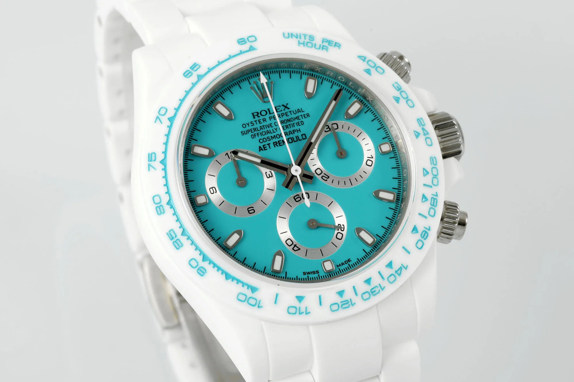 Rolex Daytona Ceramic Watch – White Strap, Turquoise Dial, Premium VSF Watches Design - 图片 3