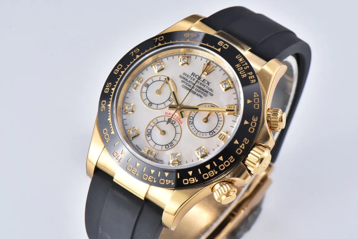 Rolex Daytona Clean Factory 116518 Gold Engraved Natural Cloud Mother-of-Pearl Dial Watches with Black Rubber Strap - 图片 2