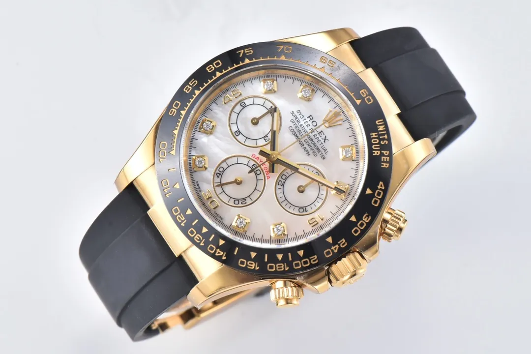 Rolex Daytona Clean Factory 116518 Gold Engraved Natural Cloud Mother-of-Pearl Dial Watches with Black Rubber Strap - 图片 3