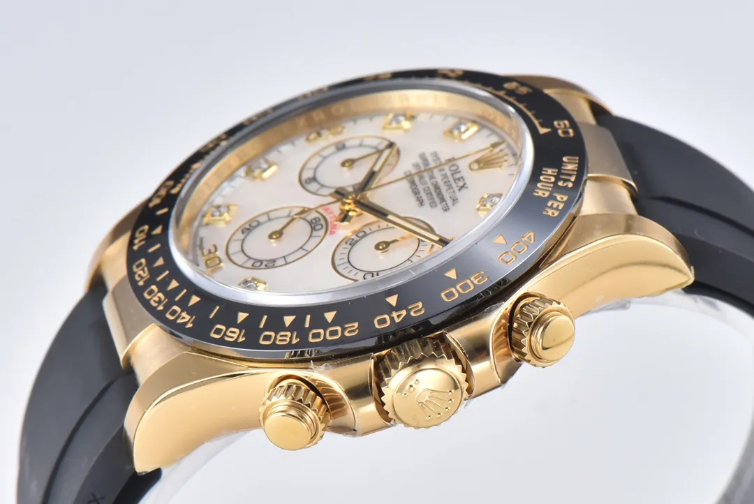 Rolex Daytona Clean Factory 116518 Gold Engraved Natural Cloud Mother-of-Pearl Dial Watches with Black Rubber Strap - 图片 4