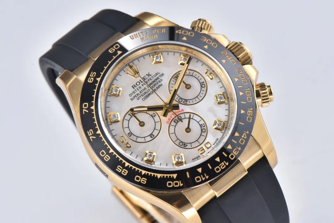 Rolex Daytona Clean Factory 116518 Gold Engraved Natural Cloud Mother-of-Pearl Dial Watches with Black Rubber Strap - 图片 5