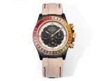Rolex Daytona Custom Carbon Fiber Night Glow Case Watch – Black with Rainbow Bezel, Beige Strap by VSF Watches Official
