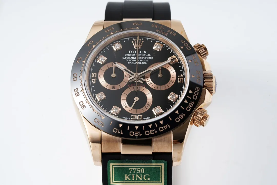 Rolex Daytona Rose Gold Black Dial Rubber Strap Luxury Timepiece - 图片 2