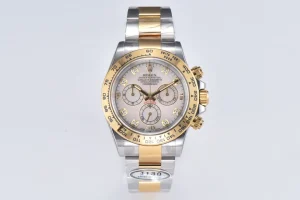 Rolex Daytona Watch with Moissanite Diamonds – Two-Tone with Mother-of-Pearl Dial