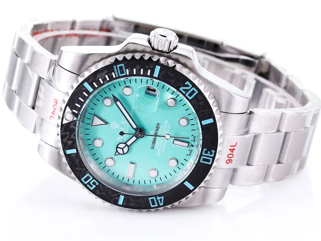 VS Factory Rolex Submariner PARAKEET Custom Watch – Gradient Green Dial, Carbon Fiber Bezel, Stainless Steel - 图片 4