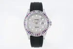 Rolex Yacht-Master 42mm Platinum Case Watch with Diamond & Amethyst Bezel and Black Rubber Strap