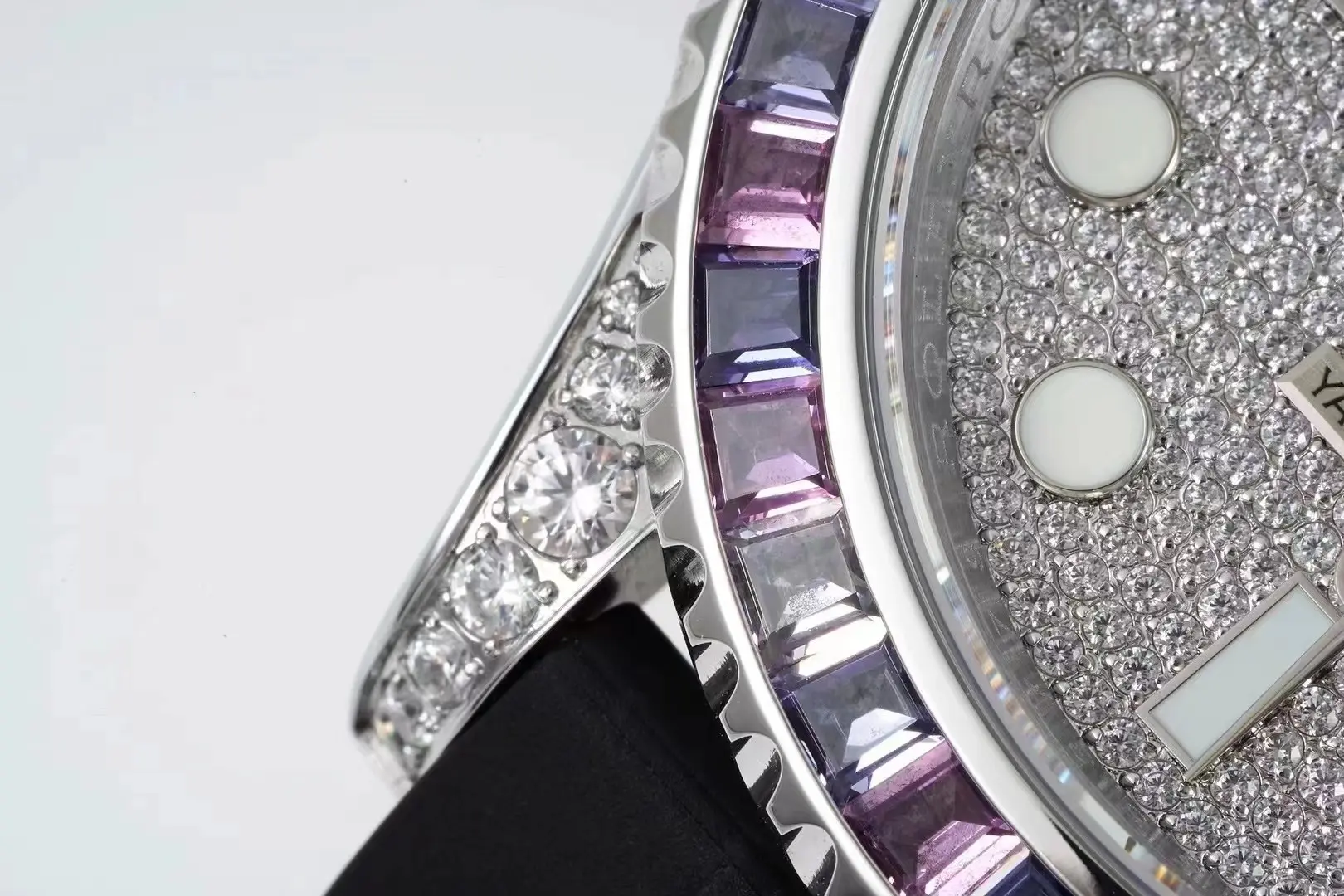 Rolex Yacht-Master 42mm Platinum Case Watch with Diamond & Amethyst Bezel and Black Rubber Strap - 图片 4