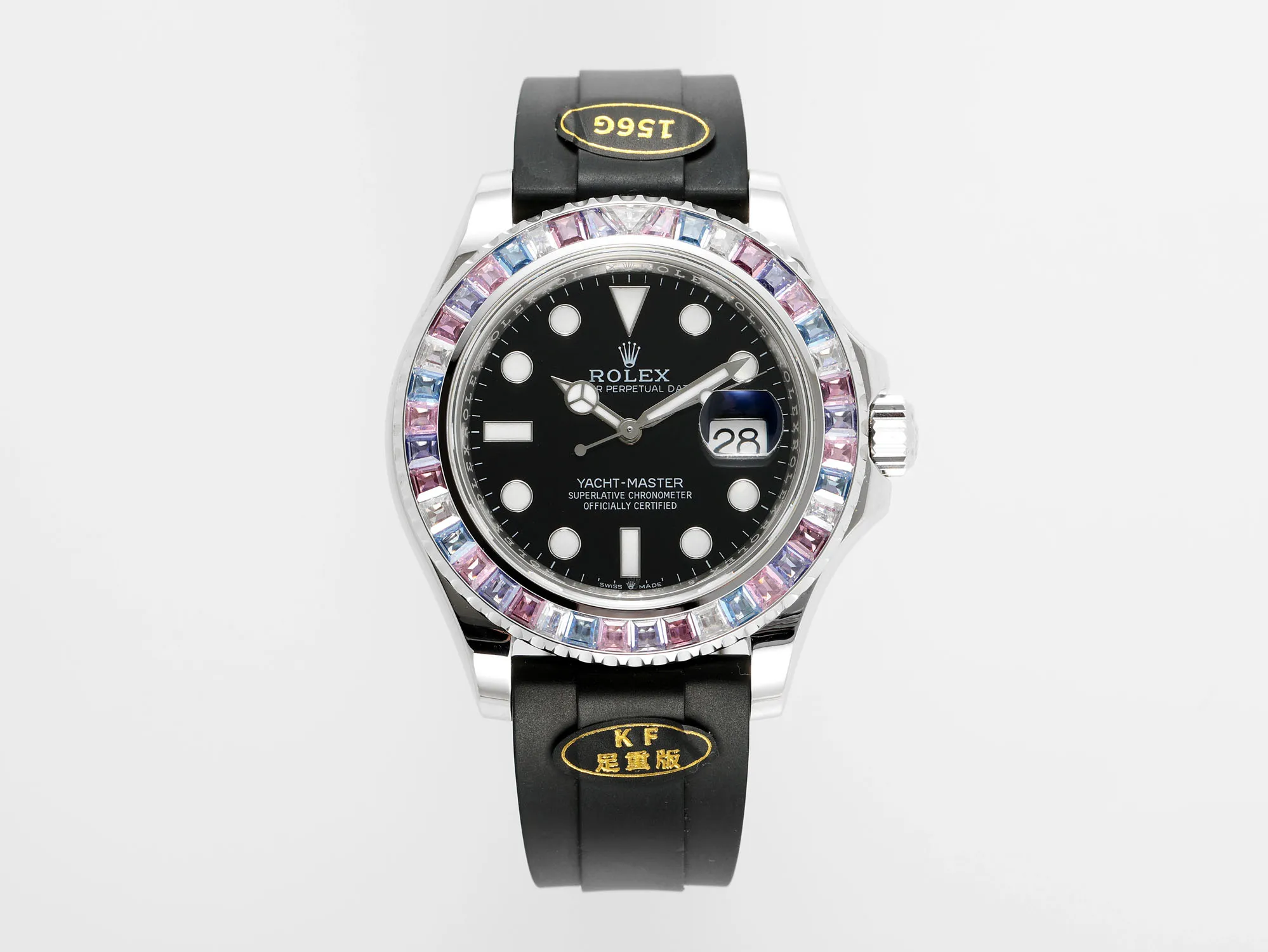 Rolex Yacht-Master “Heavy Edition” – Black Dial with Rainbow Bezel, Rubber Strap & Premium Quality Craftsmanship