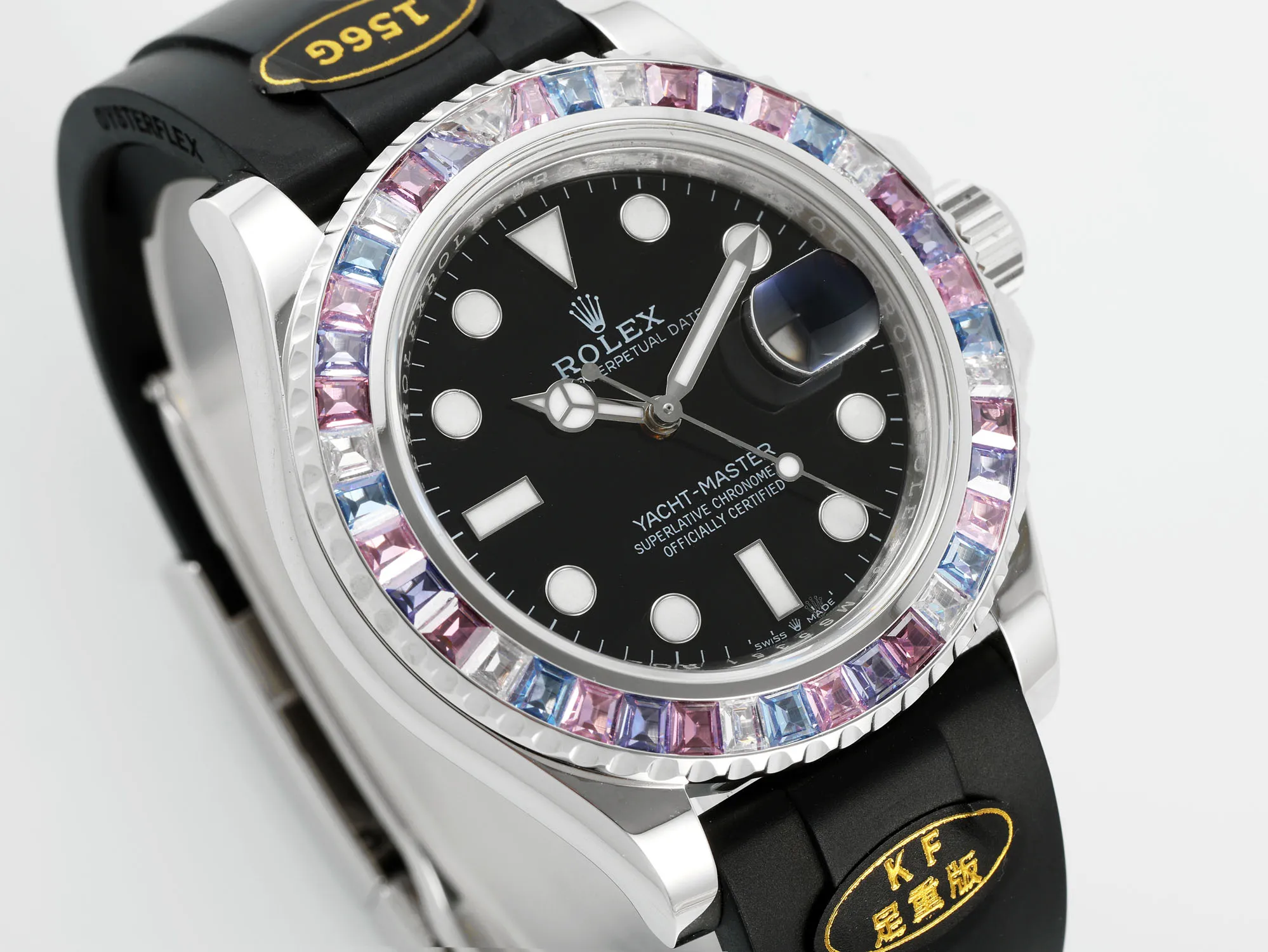 Rolex Yacht-Master “Heavy Edition” – Black Dial with Rainbow Bezel, Rubber Strap & Premium Quality Craftsmanship - 图片 2