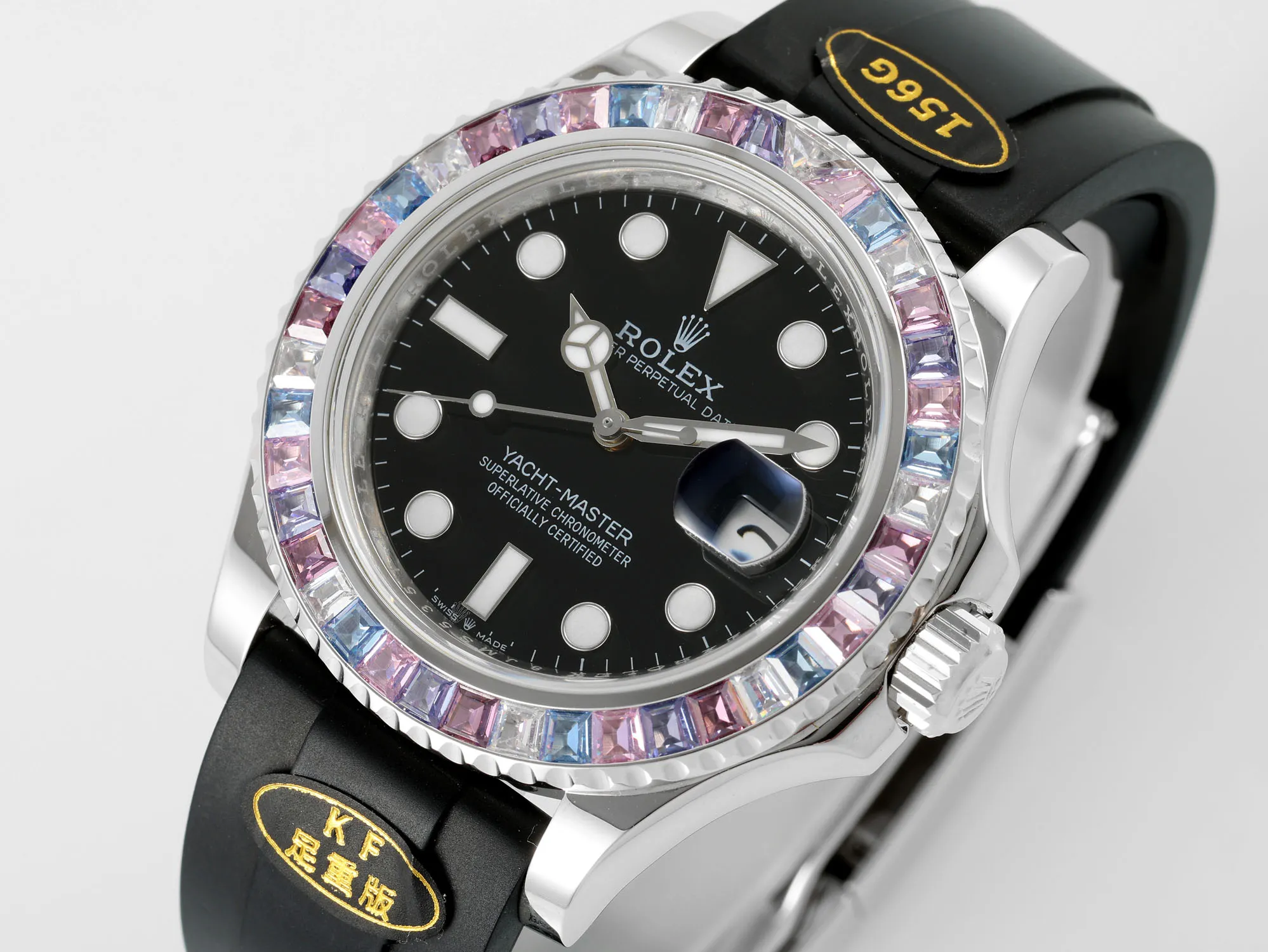 Rolex Yacht-Master “Heavy Edition” – Black Dial with Rainbow Bezel, Rubber Strap & Premium Quality Craftsmanship - 图片 3
