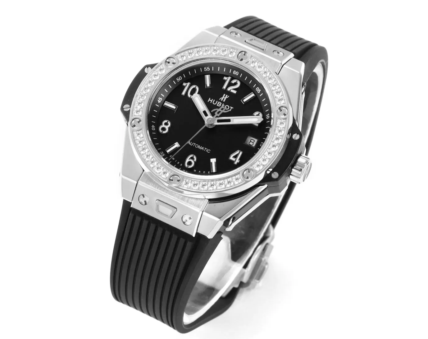 TMF Factory Hublot Big Bang One-Click 39mm Stainless Steel White Pave Watch with Black Strap – Super Clone Edition - 图片 2