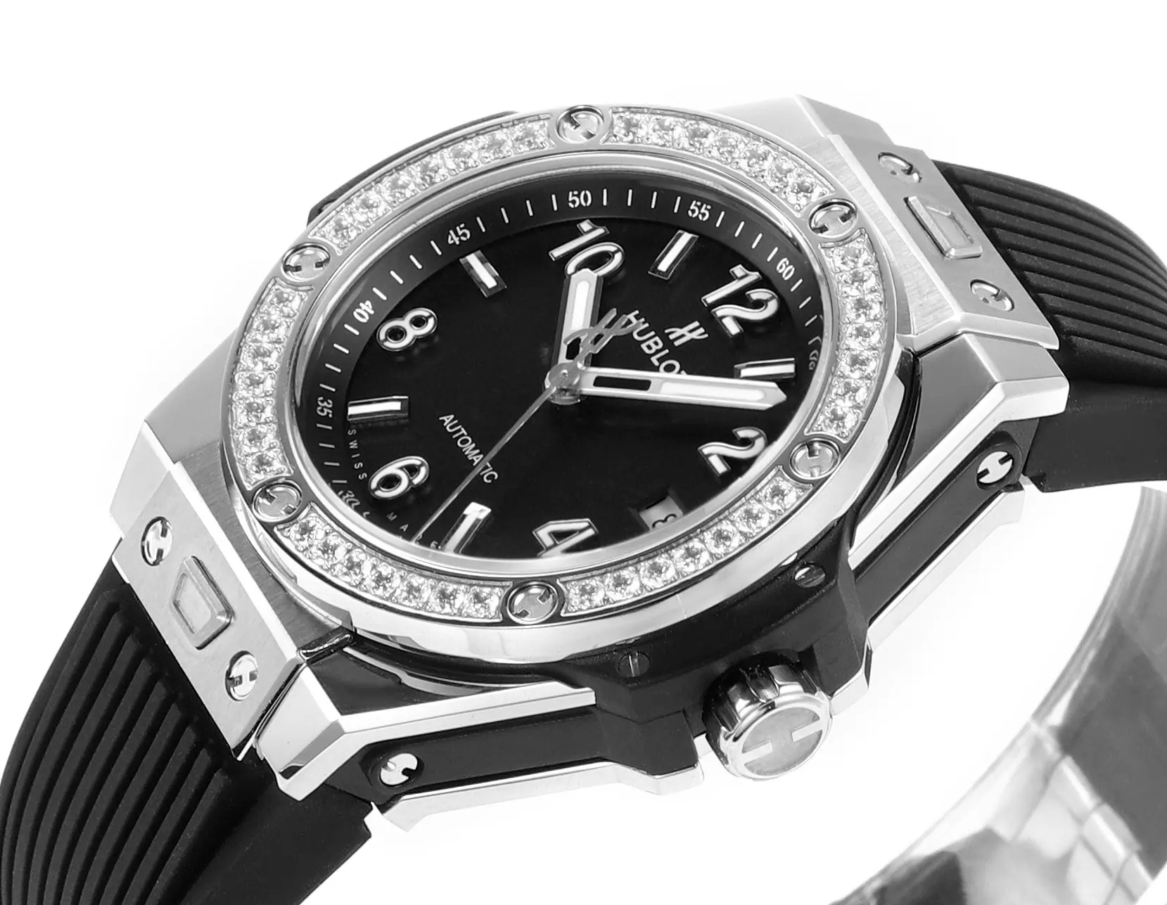 TMF Factory Hublot Big Bang One-Click 39mm Stainless Steel White Pave Watch with Black Strap – Super Clone Edition - 图片 4