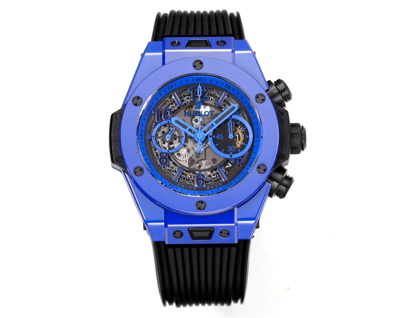 TMF Factory Hublot Big Bang Unico Blue Ceramic Watch – 45mm Automatic Chronograph with Rubber Strap – Super Clone Quality