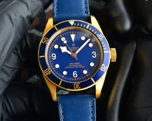 Tudor Black Bay 58 Blue Dial Gold-Tone Case Men’s Diver Watch with Navy Leather Strap