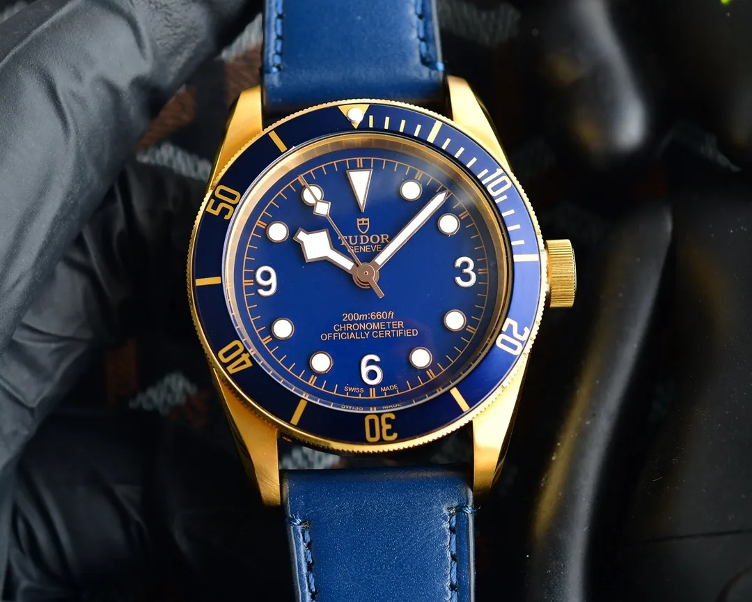 Tudor Black Bay 58 Blue Dial Gold-Tone Case Men’s Diver Watch with Navy Leather Strap