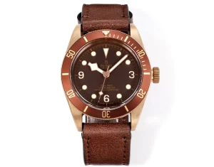 Tudor Black Bay Bronze Automatic Diver’s Watch with Black Dial and Brown Leather Strap