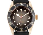 Tudor Black Bay Bronze Automatic Diver’s Watch with Black Dial, Rotating Bezel, and Black Leather Strap