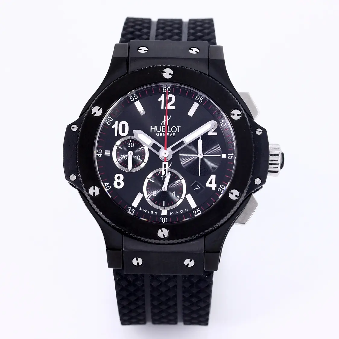 TW Factory HUBLOT Big Bang 44mm Black Ceramic Chronograph Watch with Rubber Strap – Super Clone Edition
