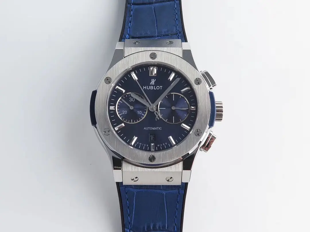 V6 Factory HB Hengbao Hublot Classic Fusion 45mm Blue Leather Strap Automatic Super Clone Watch