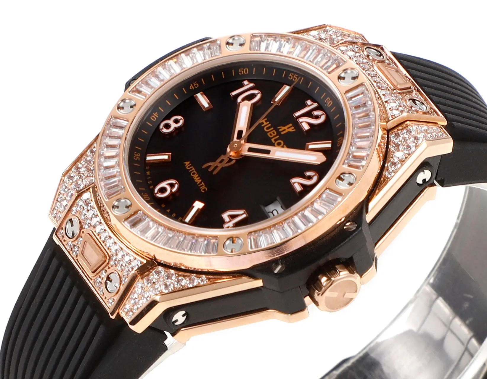 V6 Factory HUBLOT Big Bang One-Click Rose Gold and Black Diamond-Set Automatic Watch – 39mm – Super Clone Edition - 图片 4