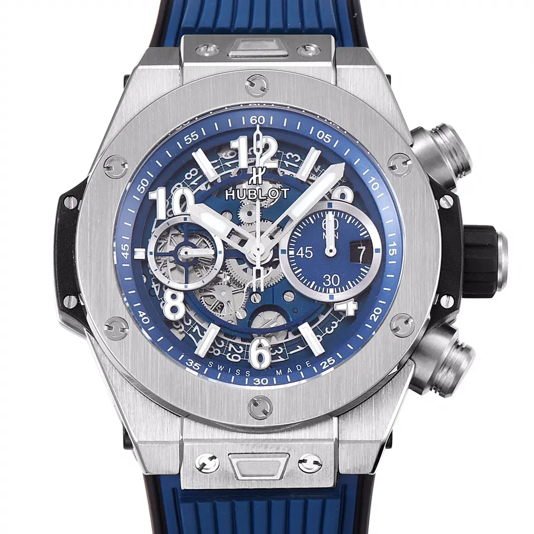 V6 Factory Hublot Big Bang Watch – Blue Dial, Chronograph, Titanium Case, Rubber Strap, Super Clone Quality - 图片 2
