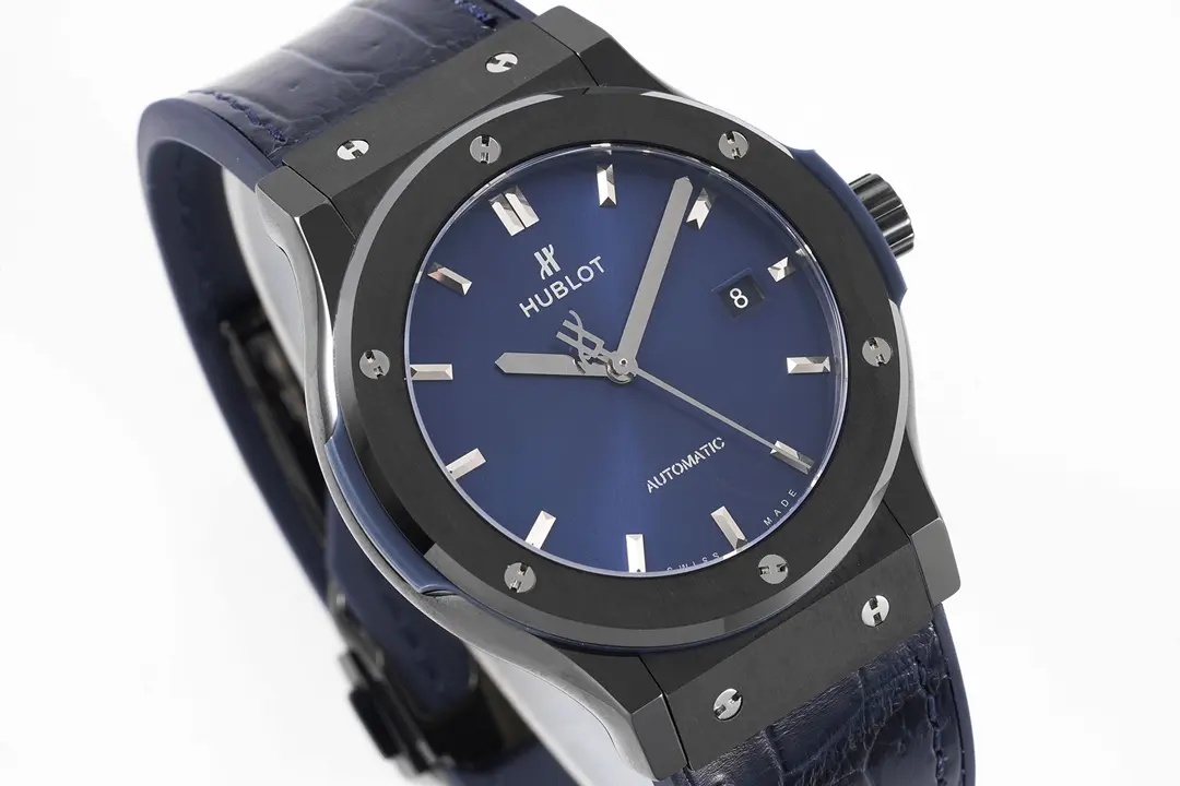 V6 Factory Hublot Classic Fusion Ceramic Watch – Black Ceramic Case, Blue Dial, Crocodile Leather Strap, Super Clone by GSF - 图片 8